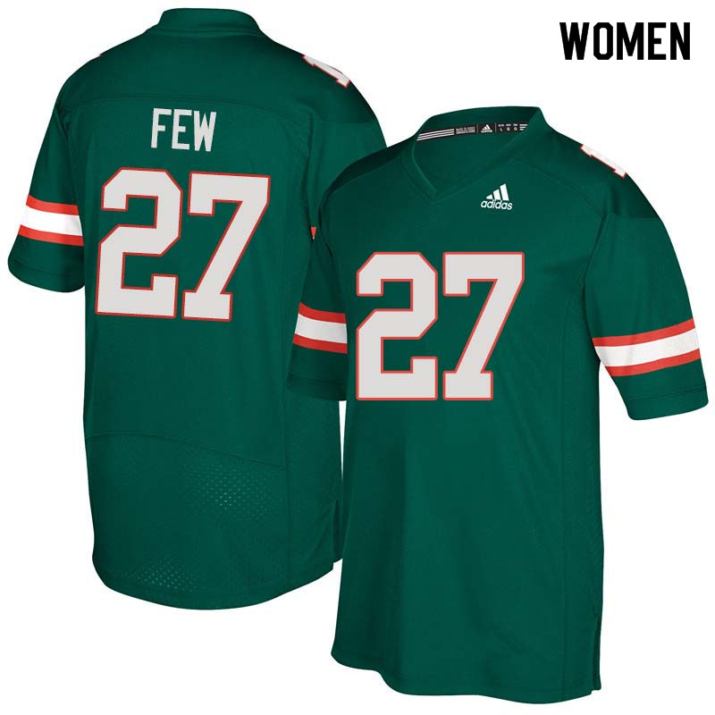 Women Miami Hurricanes #27 Marshall Few College Football Jerseys Sale-Green